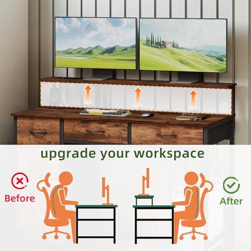 Somdot Computer Desk with Power Outlet and LED Lights, Desk with 6 Drawers - Image 7