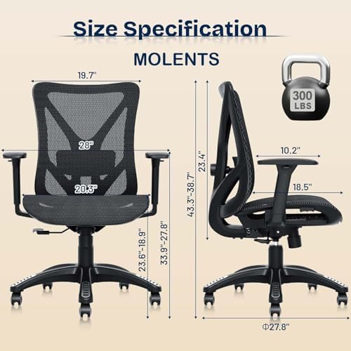 Ergonomic Office Chair, Mesh Computer Desk Chairs with BIFMA X5.1 Certified, Adjustable Lumbar Support, 3D Arm, Tilt Back, Wide Seat, Comfy Swivel Work Task Chair for Company and Home (Obsidian Black) - Image 3