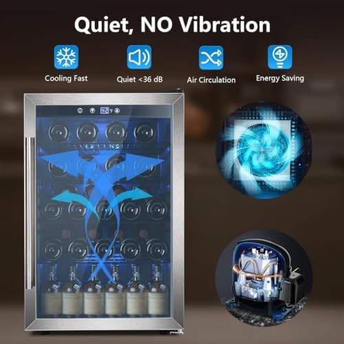 Electactic Wine Cooler 37 Bottle Freestanding Fridge with Stainless Steel Reversible Glass Door, 145 Can Beverage Refrigerator Quiet Compressor for Home Kitchen Bar, 4.5 Cu.ft Silver - Image 5