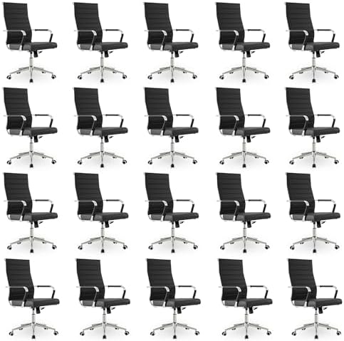 Okeysen Office Desk Chair, Ergonomic Leather Modern Conference Room Chairs, Executive Ribbed Height Adjustable Swivel Rolling Chair for Home Office Set of 20. (Black) by Lepdep
