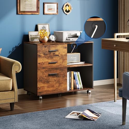 DEVAISE 3-Drawer Mobile File Cabinet, Lateral Filing Cabinet, Rustic Brown - Image 2