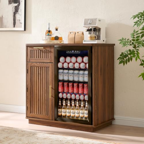 Okvnbjk Mini Fridge Cabinet with Storage & Power Outlet, Walnut by Okvnbjk