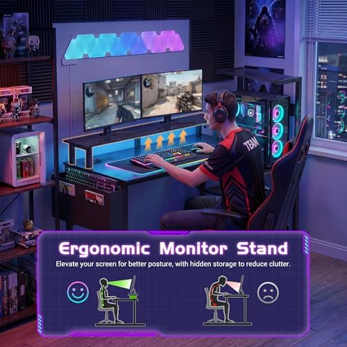Gaming Desk 54 Inch Computer Table with Storage Shelves & Monitor Stand - Image 5