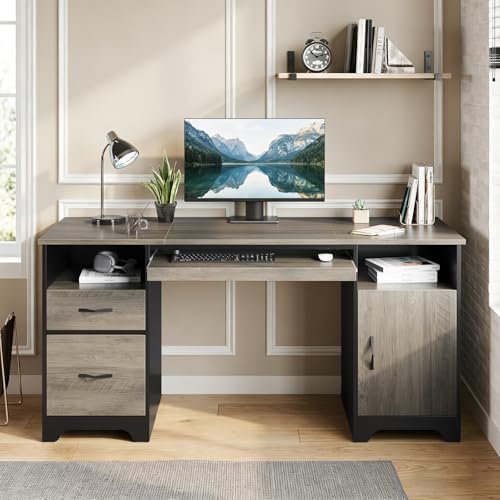 Bestier 59" Executive Desk, File Drawer, Keyboard Tray & 2 Drawers, Gray - Image 2
