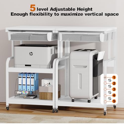 EasyCom Large Printer Stand with Drawer, 3-Tier Industrial Rolling Cart - Image 4