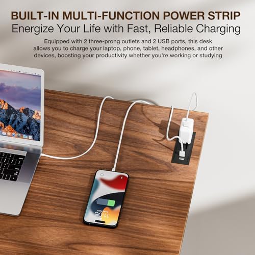 TEMI Small Computer Desk Folding Table - No Assembly, Compact 43.3" Foldable Desk with Power Outlets & USB Charging Port, Portable Small Office Desk, Ideal Mini Study Table for Narrow Spaces, Walunt - Image 5