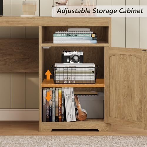 63" Fluted L Shaped Desk with Drawers & Printer Shelf for Home Office - Image 6