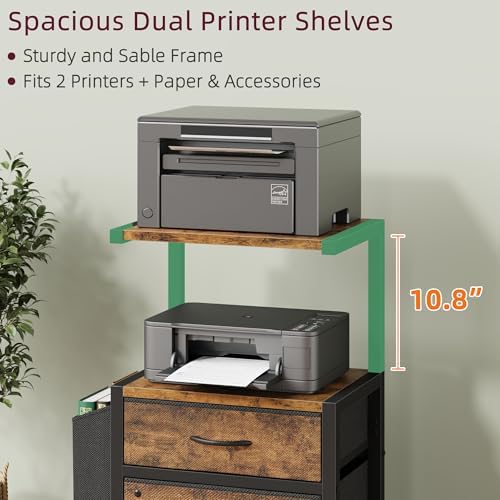 HIGDBFE File Cabinet with 2 Fabric Drawers and Printer Stand, Rustic Brown - Image 2
