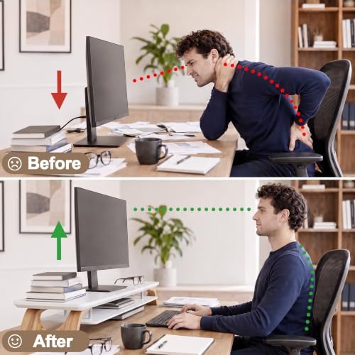 42.5''Dual Monitor Stand Riser for 2 Monitors with Acacia Wood, White - Image 7