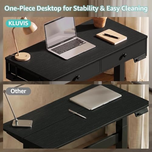 KLUVIS Black Sit Stand Desk with Drawers, 32 Inch Electric Standing Desk with Storage, Small Space Stand Up Computer Desks for Home Office Bedroom, Study Writing Desks for Walking Pad - Image 4