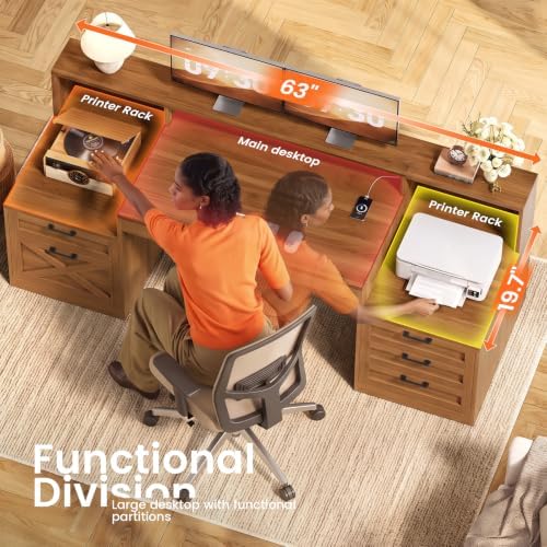 SEDETA 63" Farmhouse Computer Desk with 5 Drawers, Brown - Image 5