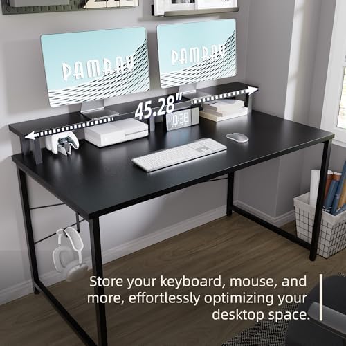 Pamray 47 Inch Small Computer Desk with Monitor Stand, Simple Office Desk with Headphone Hook for Small Spaces, Kids Study Writing Table for Bedroom, Vintage - Image 4