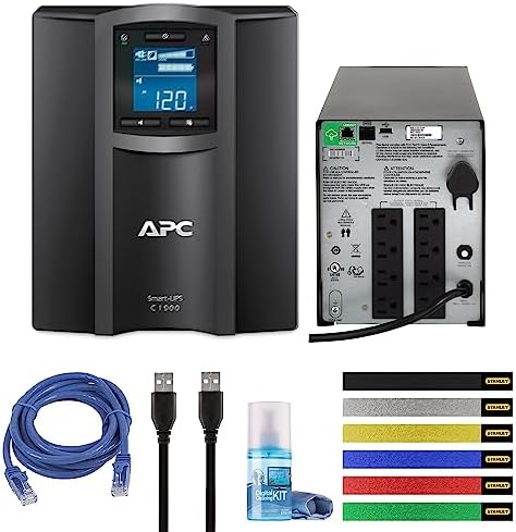 APC 1500VA Smart UPS with SmartConnect, SMC1500C Sinewave UPS Battery Backup, AVR, 120V, Line Interactive Uninterruptible Power Supply with Ethernet Cable, Wire Ties & Cleaning Kit by APCbySchneider-Electric