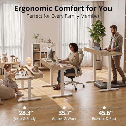 TIQLAB 47 * 24 inch Standing Desk with Curved Top Shelf, Maple - Image 6