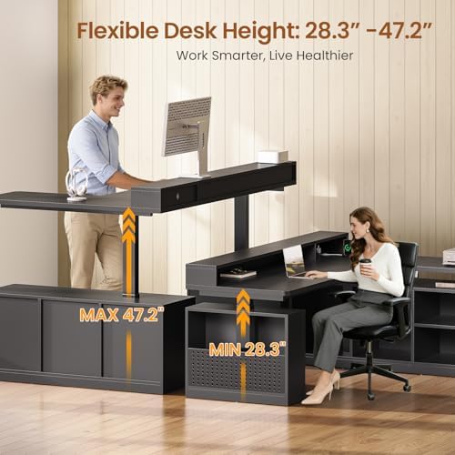 SEDETA L Shaped Gaming Standing Desk, 63 inch Height Adjustable Office Executive Desk with Storage Shelves and Monitor Stand, Computer Gaming Desk with Power Outlet, LED Lights for Home Office, Black - Image 4