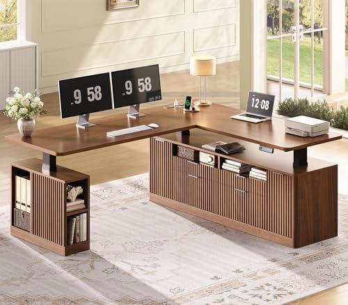 SEDETA Fluted L Shaped Executive Electric Standing Desk with 4 Drawers by SEDETA