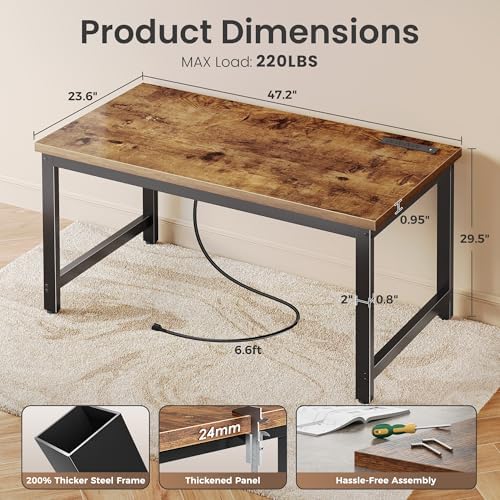 Huuger 48 x 24 inch Desk with Power Outlets & 0.95 Inch Thicker Desktop - Image 2