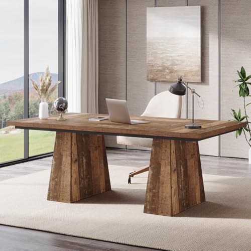 Tribesigns 63-Inch Executive Desk, Large Office Computer Desk with Double Pedestal, Modern Simple Workstations Writing Table Conference Table Business Furniture for Home Office, Espresso Brown by Tribesigns