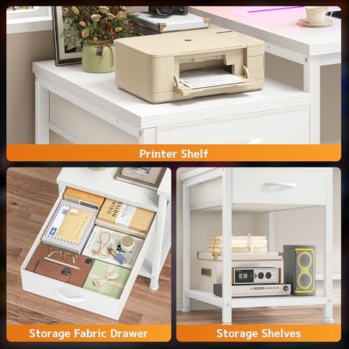 DurayLoly 56" White Office Desk with Printer Shelf for Teens Bedroom & Dorm - Image 5