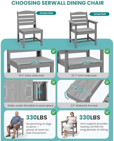 SERWALL HDPE Outdoor Furniture, Outdoor Dining Set for 10, Light Gray - Image 5
