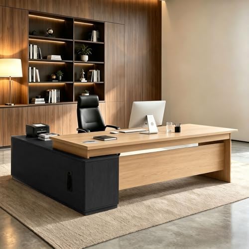 L Shaped Executive Desk with Drawers, Large Wood Workstation, Modern Executive Office Furniture for Home Office and Business Workspace, Multiple Sizes & Colors by Unknown