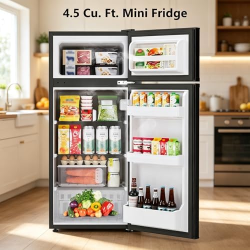 4.5 Cu.Ft Mini Fridge with Freezer, 2 Door Compact Refrigerator, Small Fridge with Adjustable Thermostat Energy Ultra Quiet, Mini Fridge Removable Glass Shelves for Bedroom Office Dorm-Satin Black - Image 2