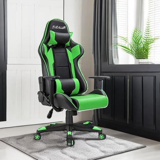 Homall Gaming Chair, Office Chair High Back Computer Chair Leather Desk Chair Racing Executive Ergonomic Adjustable Swivel Task Chair with Headrest and Lumbar Support (Green) - Image 2