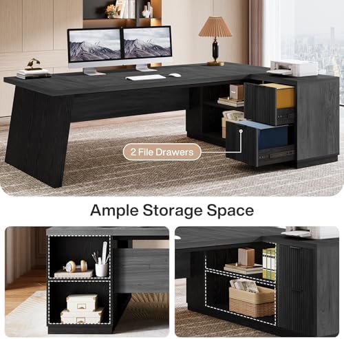 Tribesigns 78" L Shaped Desk with Drawers, Lage Office Desk with Storage Shelves, Modern Corner Computer Desk for Home Office (Gray and Black) - Image 6