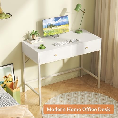 SUPERJARE White Vanity Desk with Drawers, 31.5 inch Computer Desk - Image 6