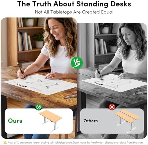 FEZIBO One-Piece Standing Desk, 48"x24" Seamless Tabletop Electric Height Adjustable for Home Office, Study Rooms & Multi-Device Workstations, Rustic Brown - Image 4