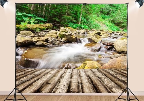 10X5ft Fabric Mountain Stream Forest Backdrop Wooden Deck Waterfall Background Nature Adventure Party Decorations Wilderness Landscape Photo Studio Props - Image 3