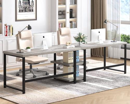FOLUBAN 47 Inch Home Office Desk, Modern Computer Desk with Storage Shelves, Small Study Writing Gaming Table Workstation for Living Room Bedroom, Industrial Light Grey - Image 5