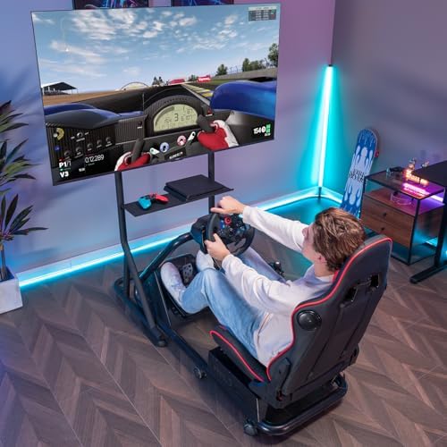 GTPLAYER Monitor Stand Mobile TV Stand with Adjustable Height for 32-65 Inch Display TV Mount Fit for Racing Wheel Stand, Racing Simulator Cockpit, Only Monitor Stand, TV Not Included, Black - Image 6