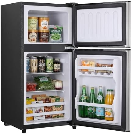 3.2 Cu.Ft Mini Fridge with Freezer, 2 Door Small Refrigerator with Adjustable Thermostat Energy-efficient Low Noise, Compact Fridge for Bedroom, Office, Dorm, Pewter by SimpleDeluxe