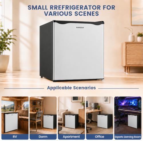 BANGSON 1.7 Cu.Ft Mini Fridge with Freezer for Dorm Office,Silver - Image 4