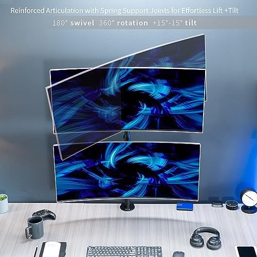 VIVO Dual Vertically Stacked Ultra-Wide Monitor Desk Mount, Extra Tall Heavy Duty Adjustable Stand for 2 Ultrawide Screens up to 45 inches, 25 lbs Per Screen Capacity, Black, STAND-V200R - Image 5