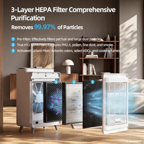 AIRTOK Air Purifier for Home Large Room Up to 2240 Ft² in 1 Hr, HEPA with Washable Pre-Filter, AQI Display, AUTO Mode & Sleep Mode, For Pets, Dust, Pollen (AP2801) - Image 3