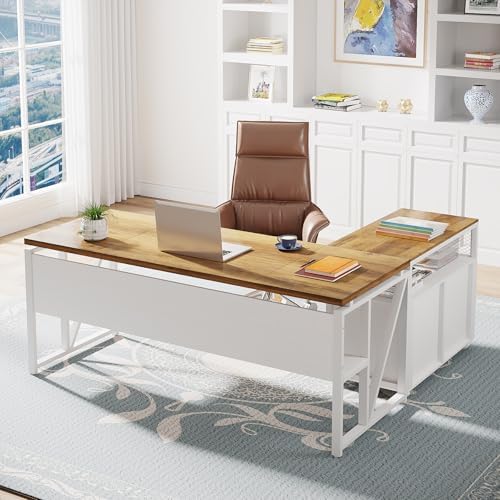 Tribesigns L Shaped Desk with Drawer,63" Executive Computer Desk and lateral File Cabinet, 2 Piece Home Office Furniture for Hanging File, Cabinet with Doors by Tribesigns