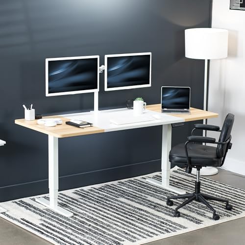VIVO White/Light Wood 71 x 30 in Standing Desk, DESK-KIT-2W7WC - Image 2