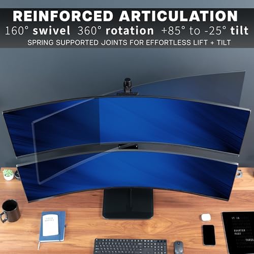 VIVO Dual Vertically Stacked Ultra-Wide Monitor Desk Stand with Glass Base, Extra Tall Adjustable Mount for 2 Ultrawide Screens up to 49 inches, 44 lbs Per Screen Capacity, Black, STAND-V202LG - Image 7
