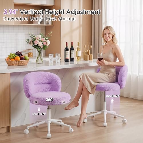 Homkdom Round Vanity Chair with Silent Wheels, 17.32" Wide Seat - Image 6