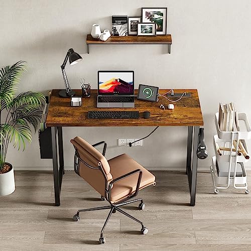 Lufeiya 40 inch Computer Desk with Power Outlet, 39 inch Teen Study Table Home Office Work Writing Desk with Charging Station Outlets Built in, Rustic Brown - Image 2