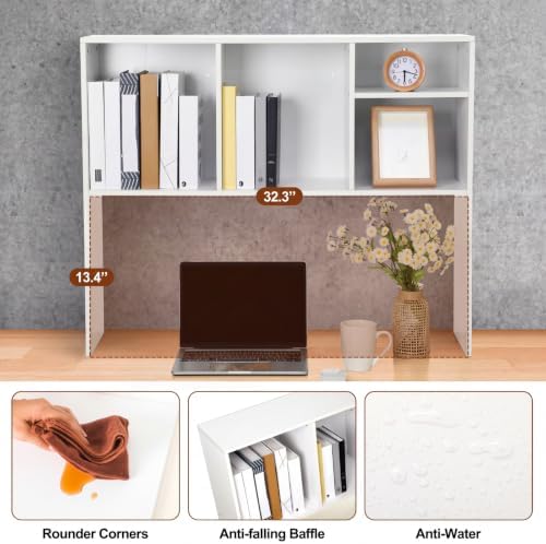 Briwooody Dorm Desk Hutch Desktop Bookshelf for College Office, White - Image 4