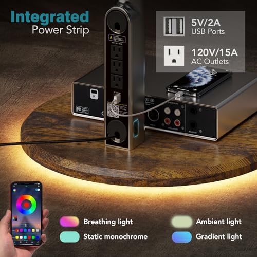 Mobile TV Stand with Power Outlet, Rolling TV Cart for 27-70 Inch OLED LED Monitors, 6 Levels of Height Adjustment, Ambient RGB Lighting on The Bottom Wheels Holds up to 88lbs - Image 5