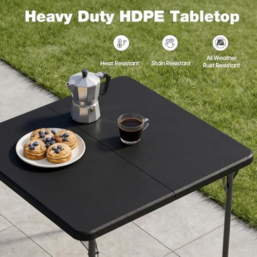 34" Square Folding Table for 4 Person, 330lbs Weight Capacity Foldable Table with HDPE Tabletop & Heavy-Duty Steel Legs, Large Portable Picnic Table for Indoor Outdoor Parties, Camping, Black - Image 4