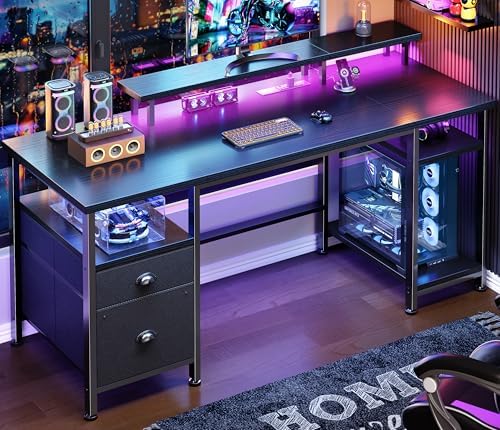 Furologee 61" Gaming Desk with Outlets & LED, Large Computer Desk, Black by Furologee