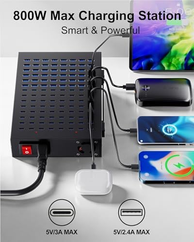 112-Port 800W USB Charging Station, USB C Charger for Multiple Devices - Image 3