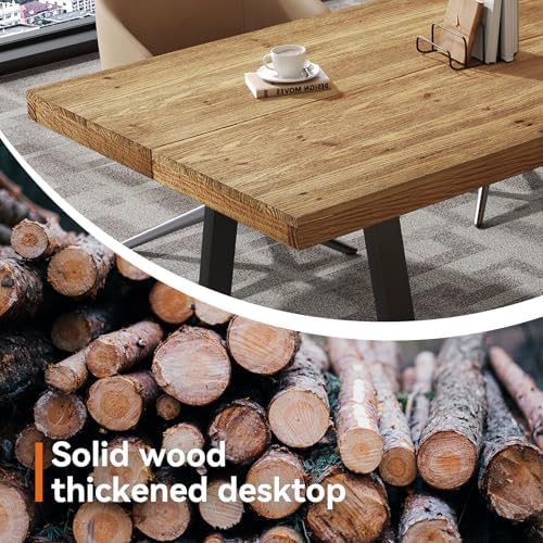 63" Industrial Executive Desk, Solid Wood Computer Laptop Desk with Strong Metal Legs, Study Writing Table Business Workstation for Home Office, Small Conference Table - Image 5