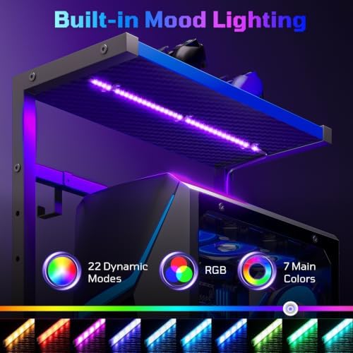 60'' Gaming Desk with LED Lights, Side Storage Bag, Black&Blue - Image 5