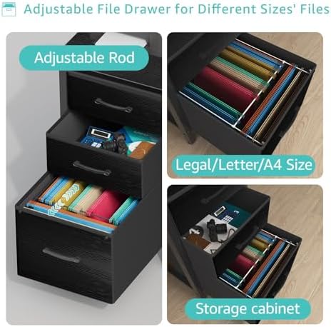 Lufeiya Computer Desk with Fabric File Drawers Cabinet, 55 Inch Reversible Home Office Desks with Filing Cabinet, Study Writing Table PC Desks with Storage for Bedroom, Black - Image 6